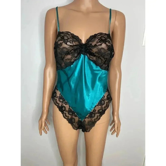 Victoria's Secret Other - Vintage Victoria’s Secret Gold label Satin Lace Lingerie Teddy size S Teal/Black